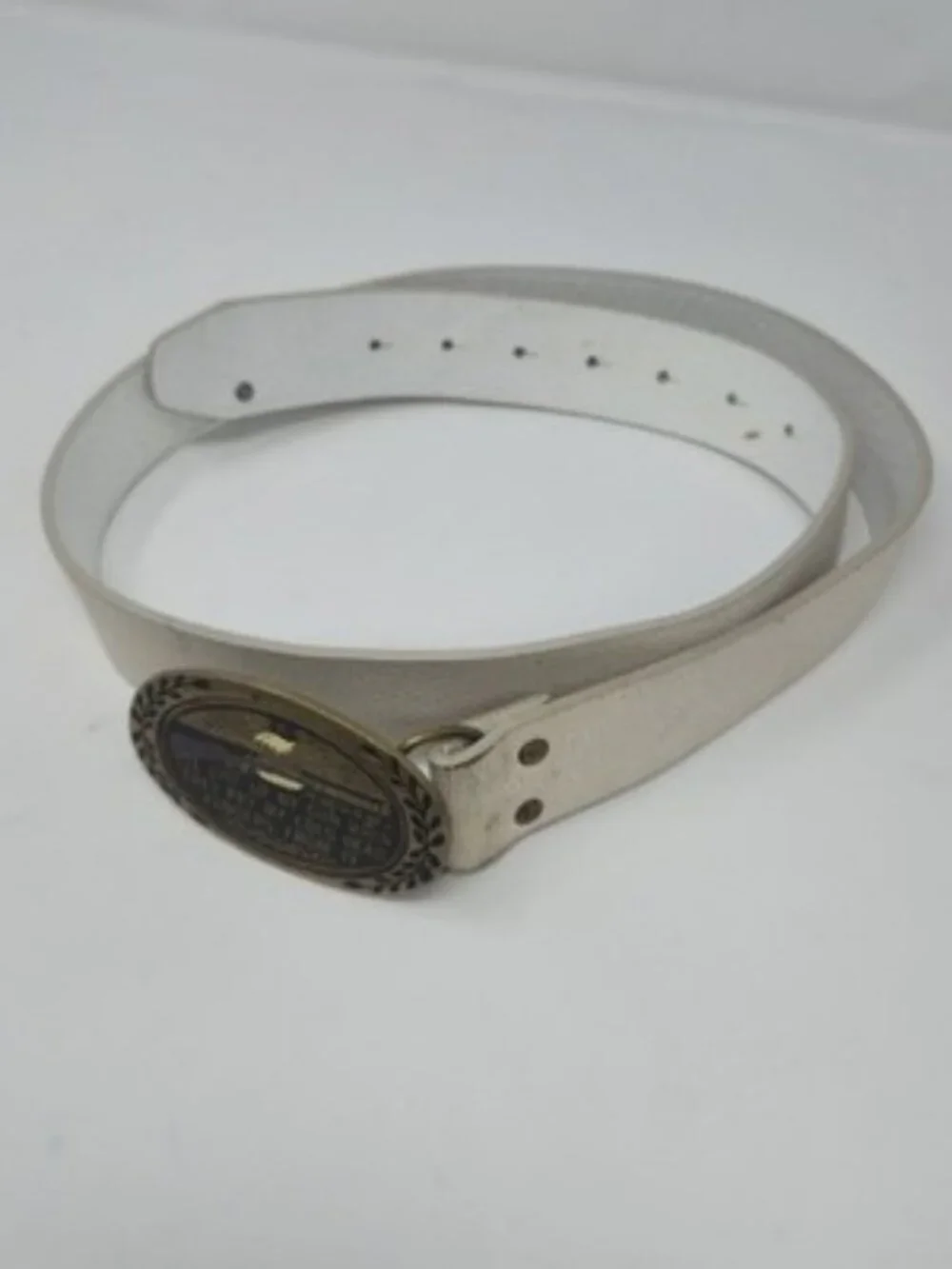 Vintage ​Rock & Republic White Leather Belt W/ Aminco Solid Brass Buckle 42